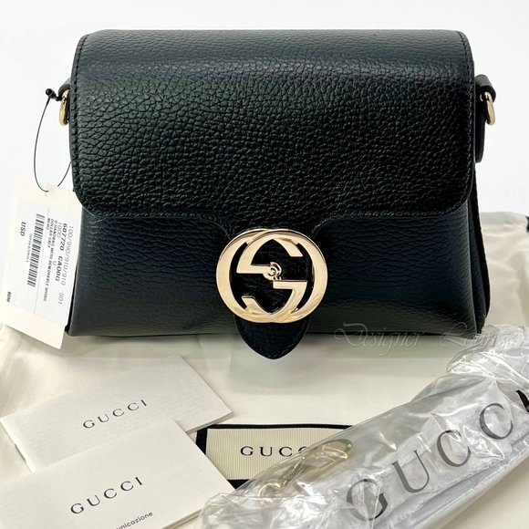 NEW GUCCI Interlocking GG Black Leather Small Crossbody Shoulder Chain Bag $2190 - Picture 12 of 15